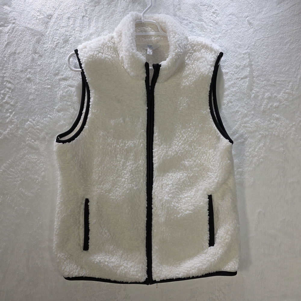 White Furry Fleece Vest with Black Accents Size Large (12-14)